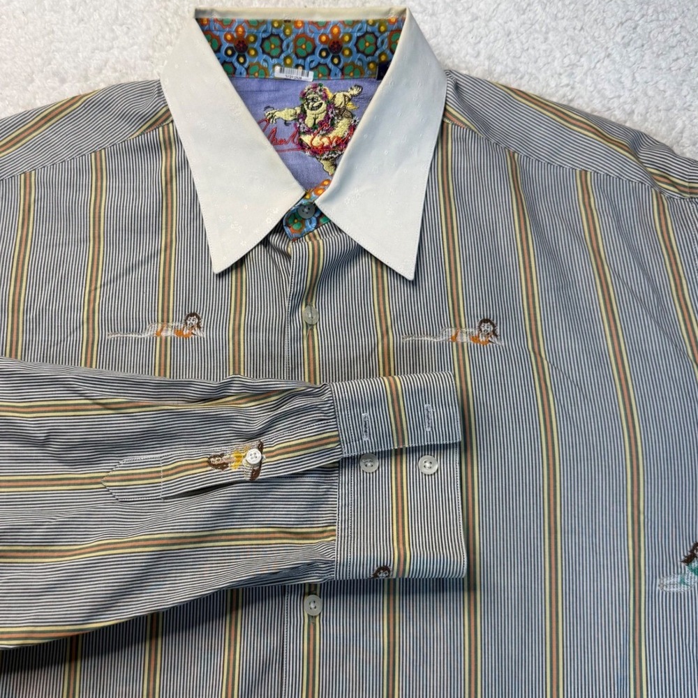 Robert Graham Button Down Shirt Mens XL Blue Striped PinupGirl Contrast Collar